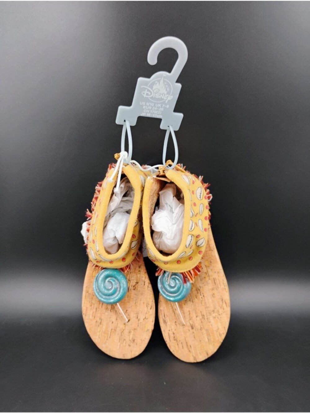 Disney Kids Sandals 9/10 Cork Sole Tan Red Accent Pattern Gems